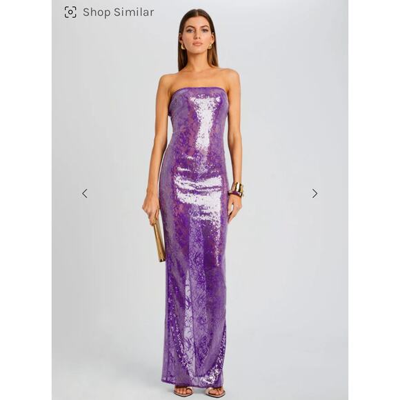 Retrofete Lucie Sequin Lace Semi Sheer Maci Dress Amethyst Purple Medium NEW - Picture 3 of 12